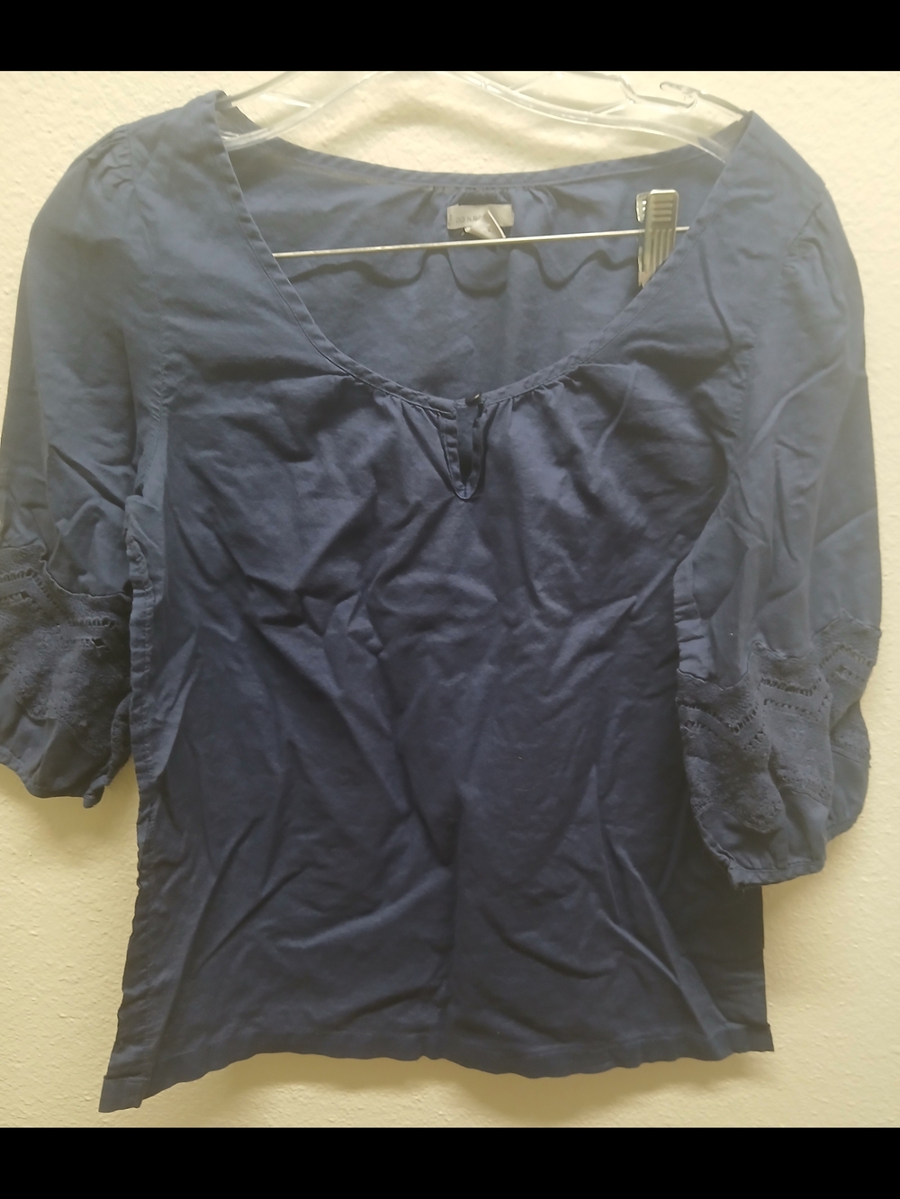 Old Navy Navy Scoop Neck Peasant Sleeve Blouse